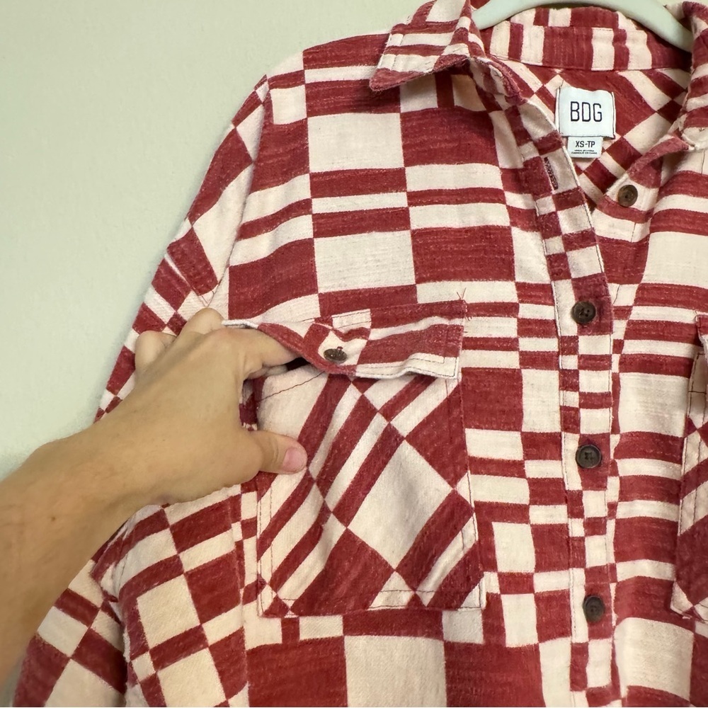 Urban Outfitters BDG Caleb Crop Flannel Shirt Jacket Sz XS Red White Cotton - Picture 5 of 16